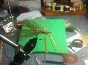 Fly Tying Step 7 - dub behind, between and in front of legs